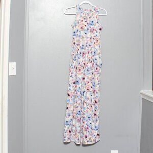 Honey and lace blue pink floral sleeveless rayon maxi dress